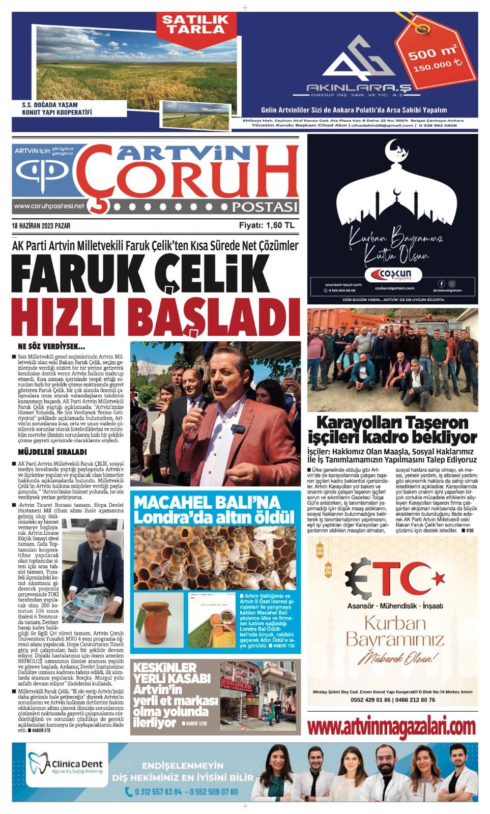 Çoruh Postası Gazetesinin 18 Haziran 2023 Sayısı