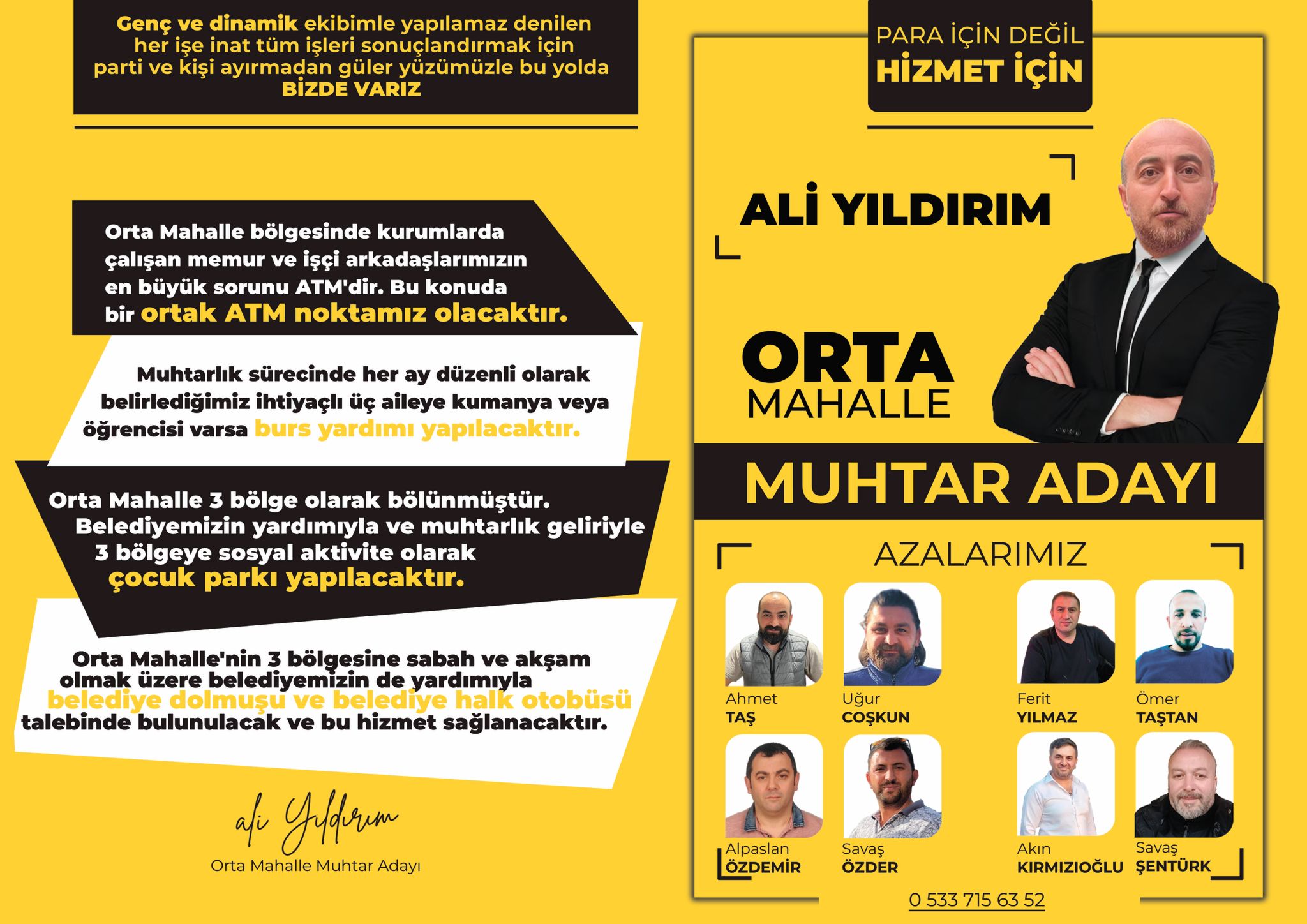 Orta Mahalle Muhtar Adayı Ali Yıldırım, Hizmet İçin Aday Olduğunu Açıkladı